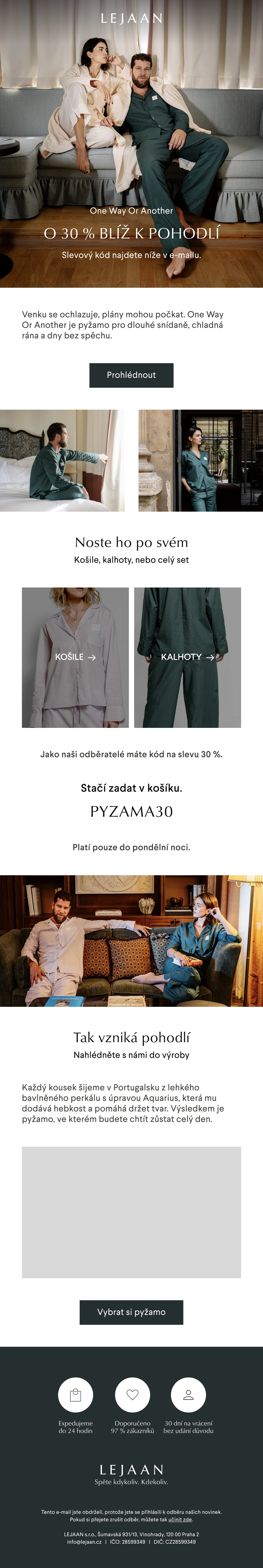 Pyžama One Way Or Another / skutečný e-mail